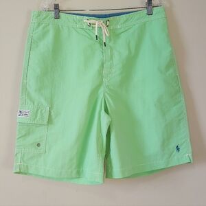 Polo Ralph Lauren Men Swim Trunks Board Shorts Large Lime Green Cargo Swimwear